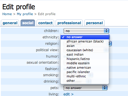 Orkut ethnicity options